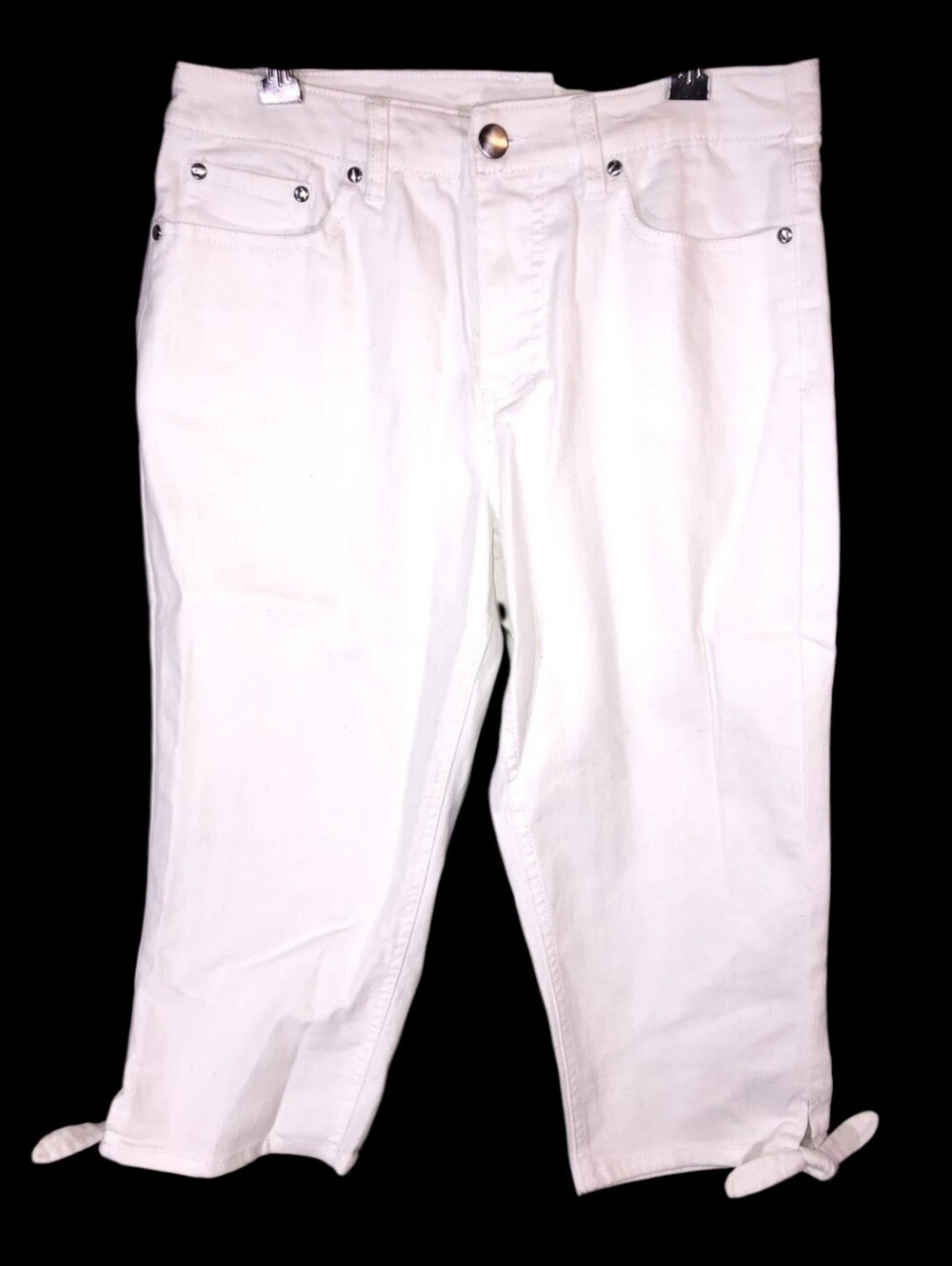 New Christopher & Banks  16 Crop Pants Tie Cuff WHITE Relaxed High Rise 9776 $55